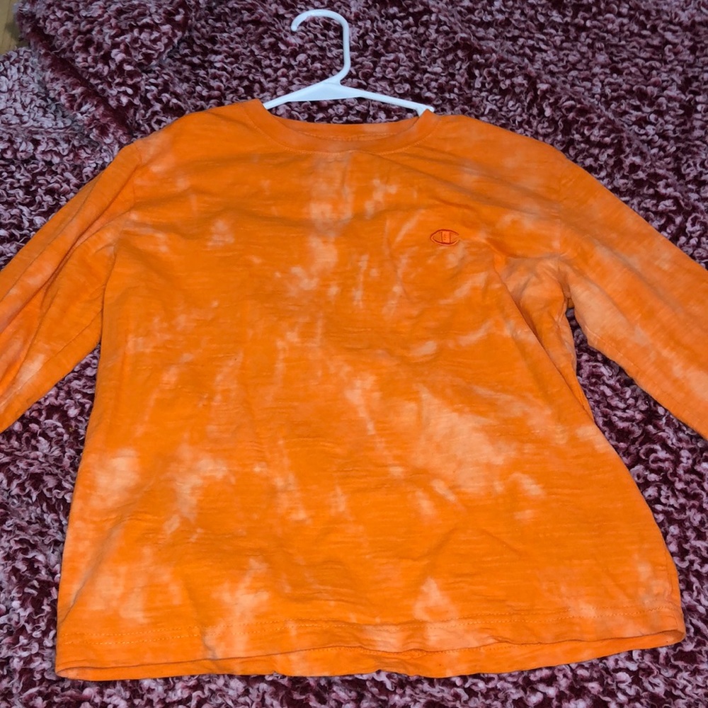 orange tie dyed champion long sleeve